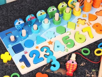 Montessori Wooden Numbers, Shapes And Letters Learning Board